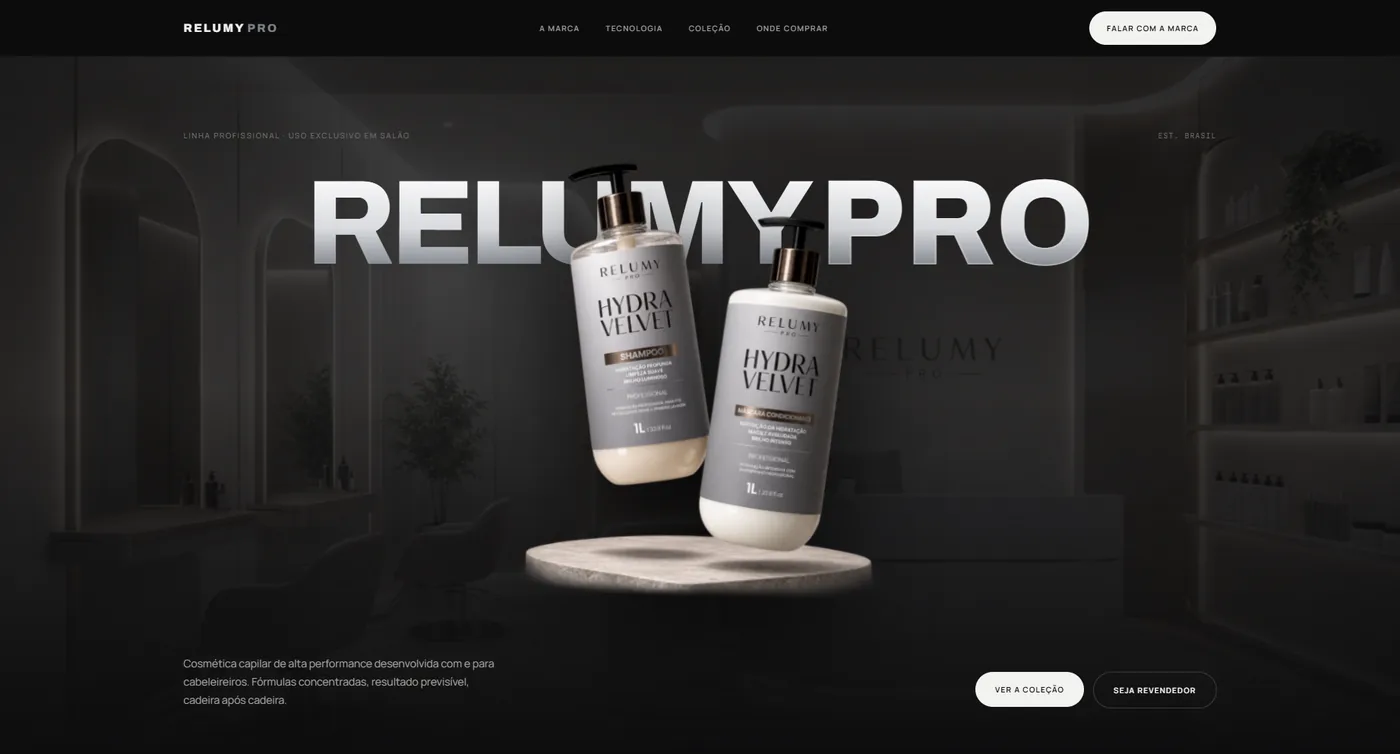 Site da Relumy Pro, marca de cosmética capilar profissional